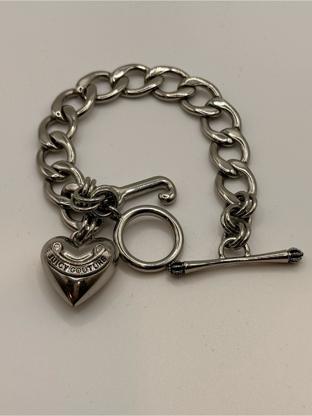 Juicy Couture Silver Heart Toggle Charm Bracelet